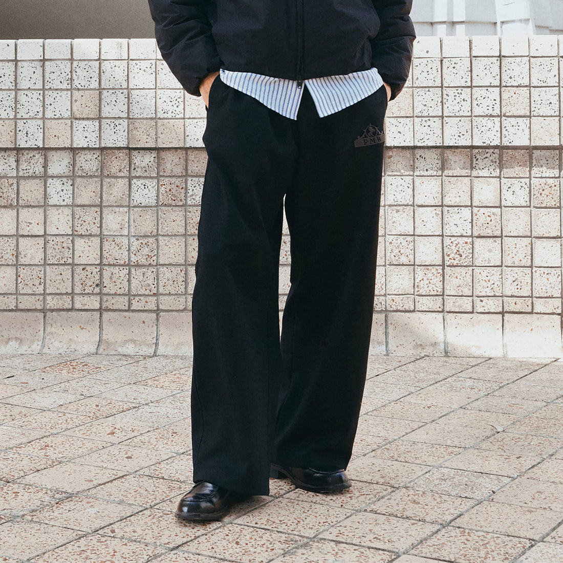 PMW Embroidered LOGO Curved-Leg Sweatpants-Pants-S (Preorder)-Black-Free Shipping Leatheretro