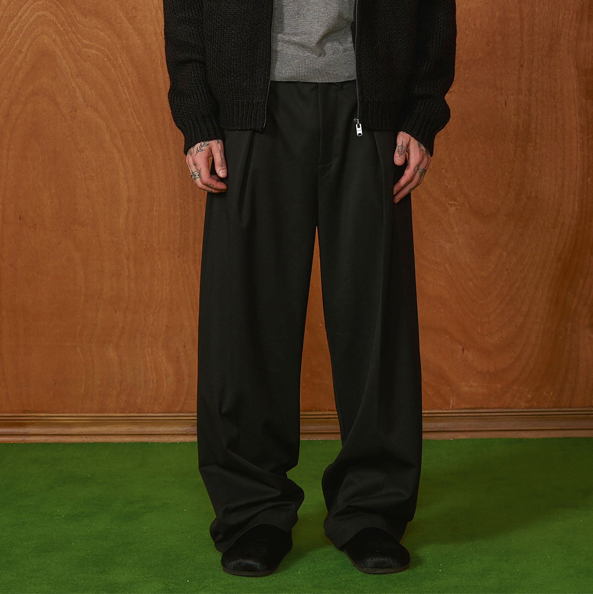 PMW Classic Pleated Fluid Wide-Leg Trousers-Pants-S (Preorder)-Black-Free Shipping Leatheretro