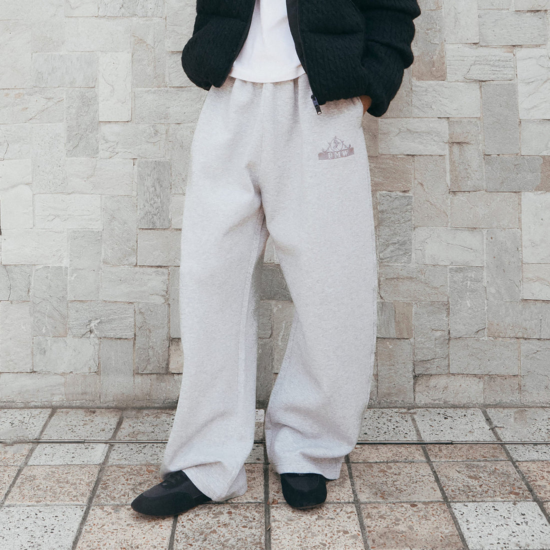 PMW Embroidered LOGO Curved-Leg Sweatpants-Pants-S (Preorder)-Black-Free Shipping Leatheretro