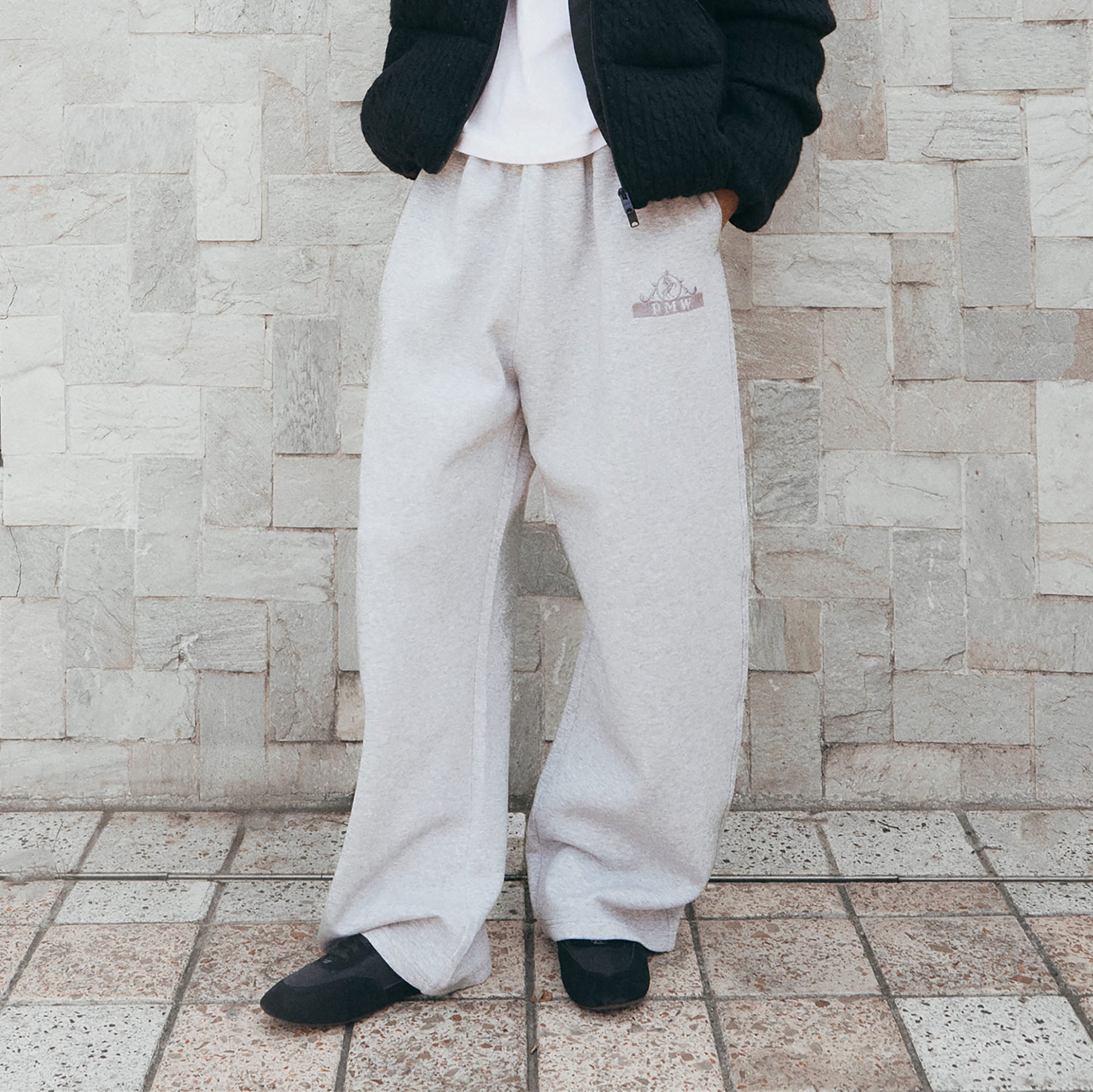 PMW Embroidered LOGO Curved-Leg Sweatpants-Pants-S (Preorder)-Black-Free Shipping Leatheretro