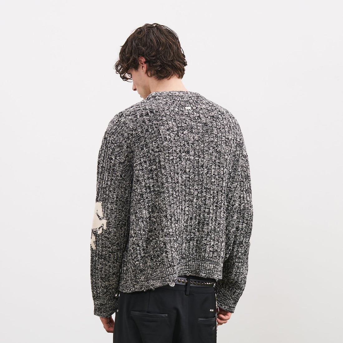 PMW Horse Elbow Patched Cable-Knit Sweater-Sweater-S-Free Shipping Leatheretro