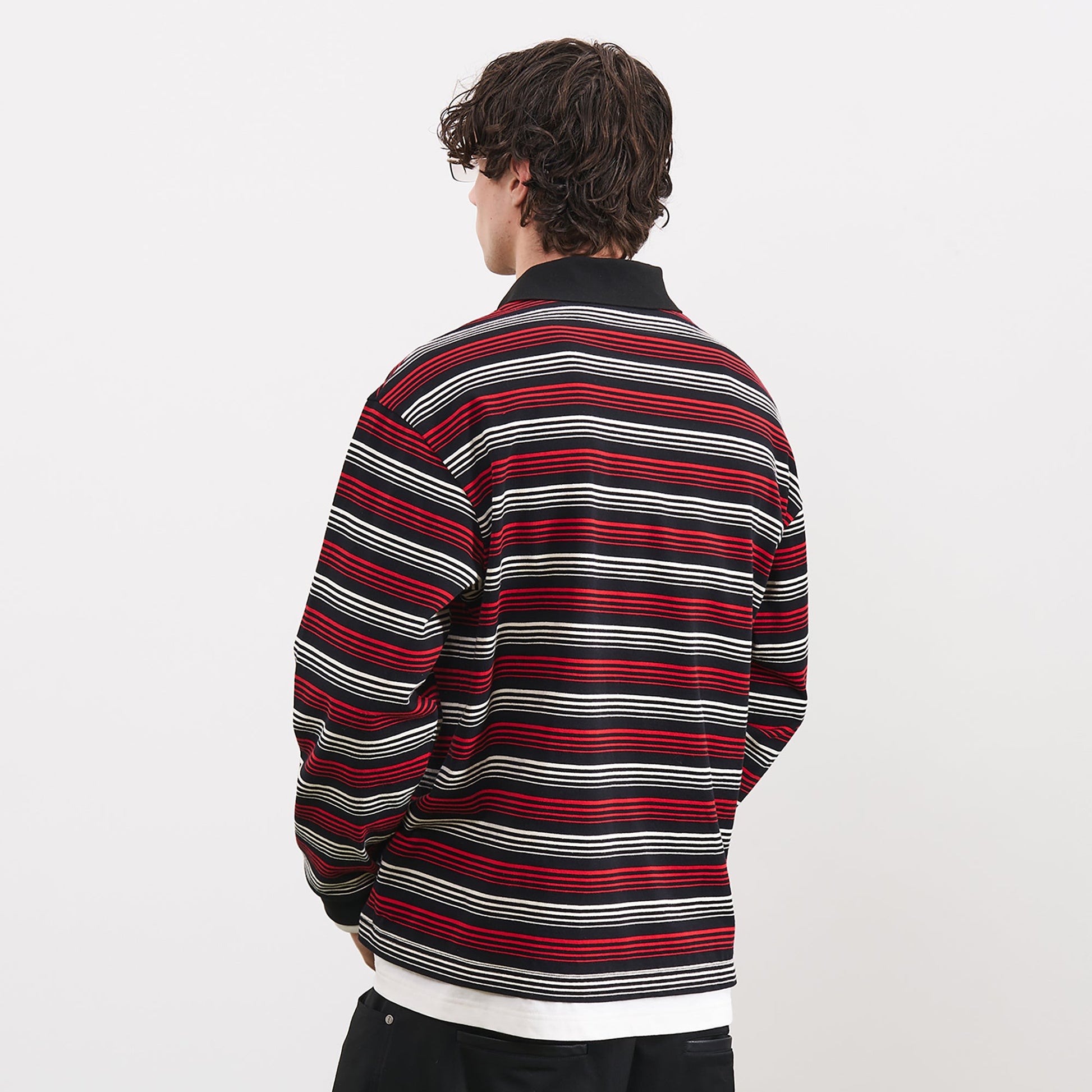 PMW Faux-Layer Stripe Long-Sleeve Polo-L/S Tee-S-Free Shipping Leatheretro
