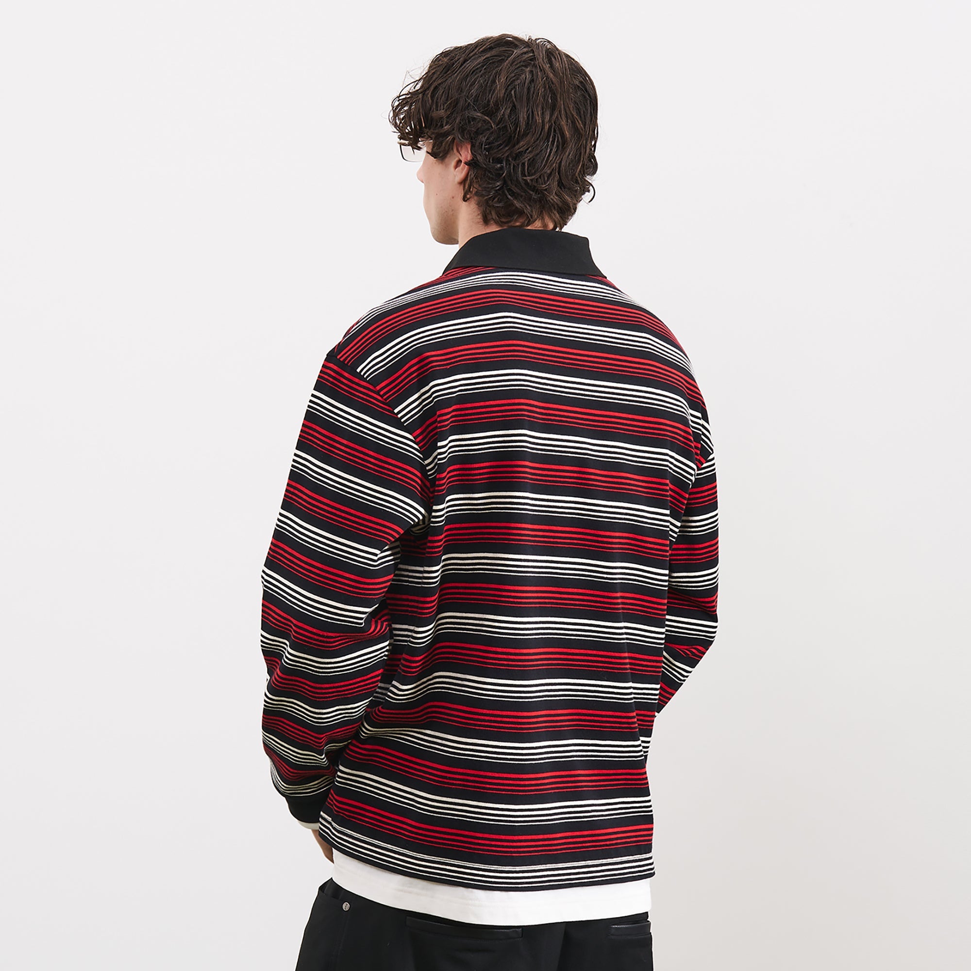 PMW Faux-Layer Stripe Long-Sleeve Polo-L/S Tee-S-Free Shipping Leatheretro