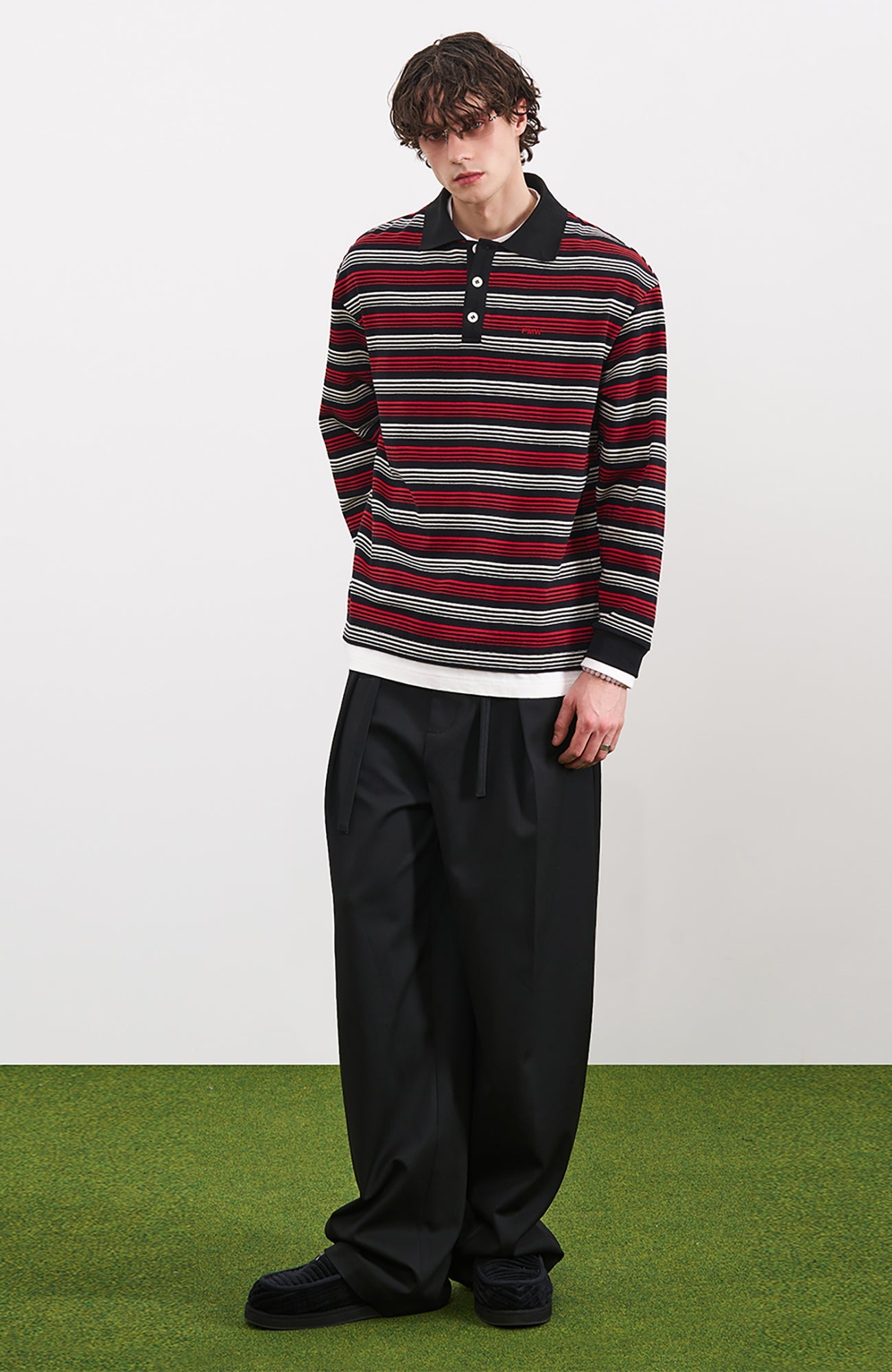 PMW Faux-Layer Stripe Long-Sleeve Polo-L/S Tee-S-Free Shipping Leatheretro