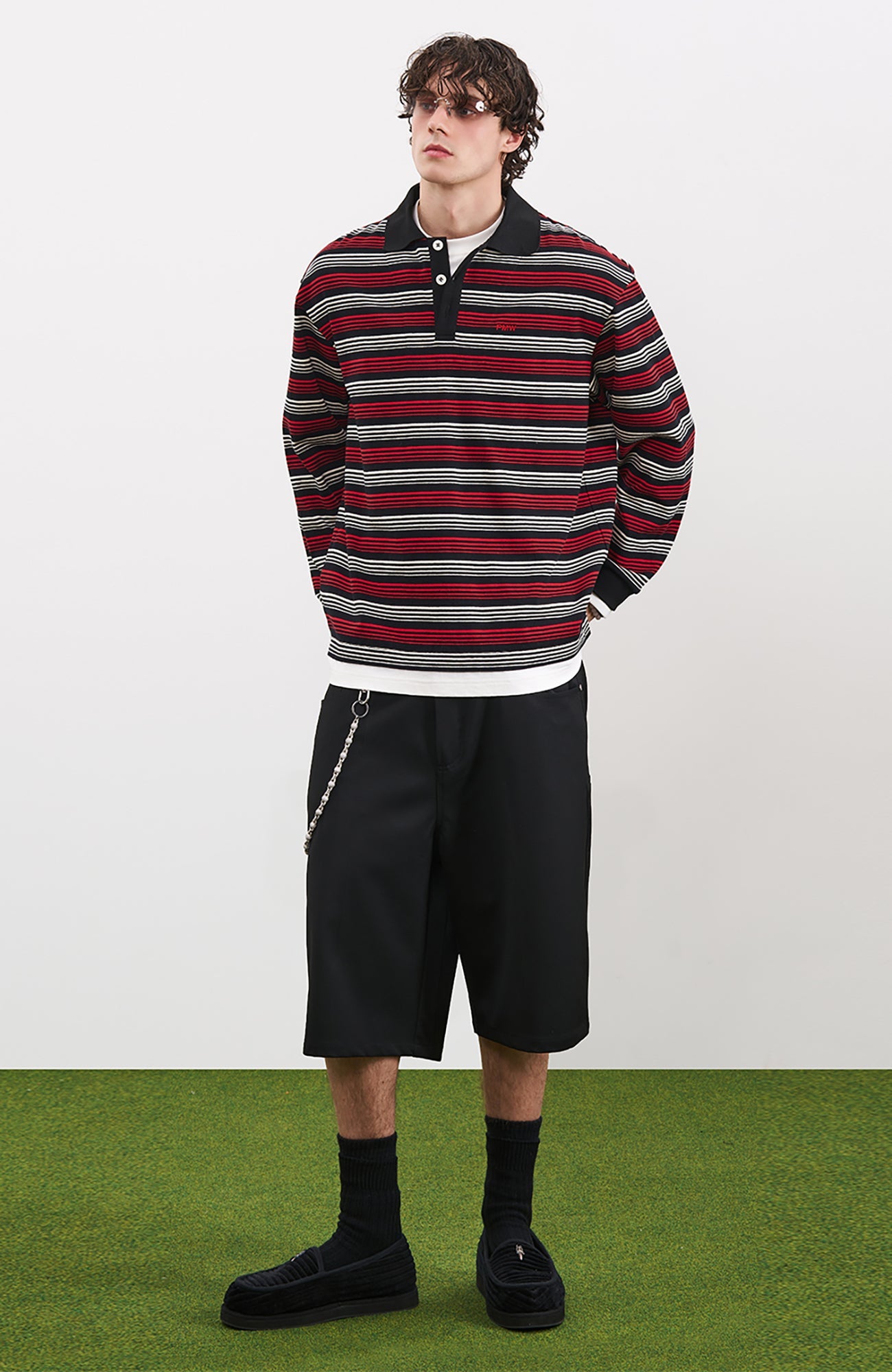 PMW Faux-Layer Stripe Long-Sleeve Polo-L/S Tee-S-Free Shipping Leatheretro