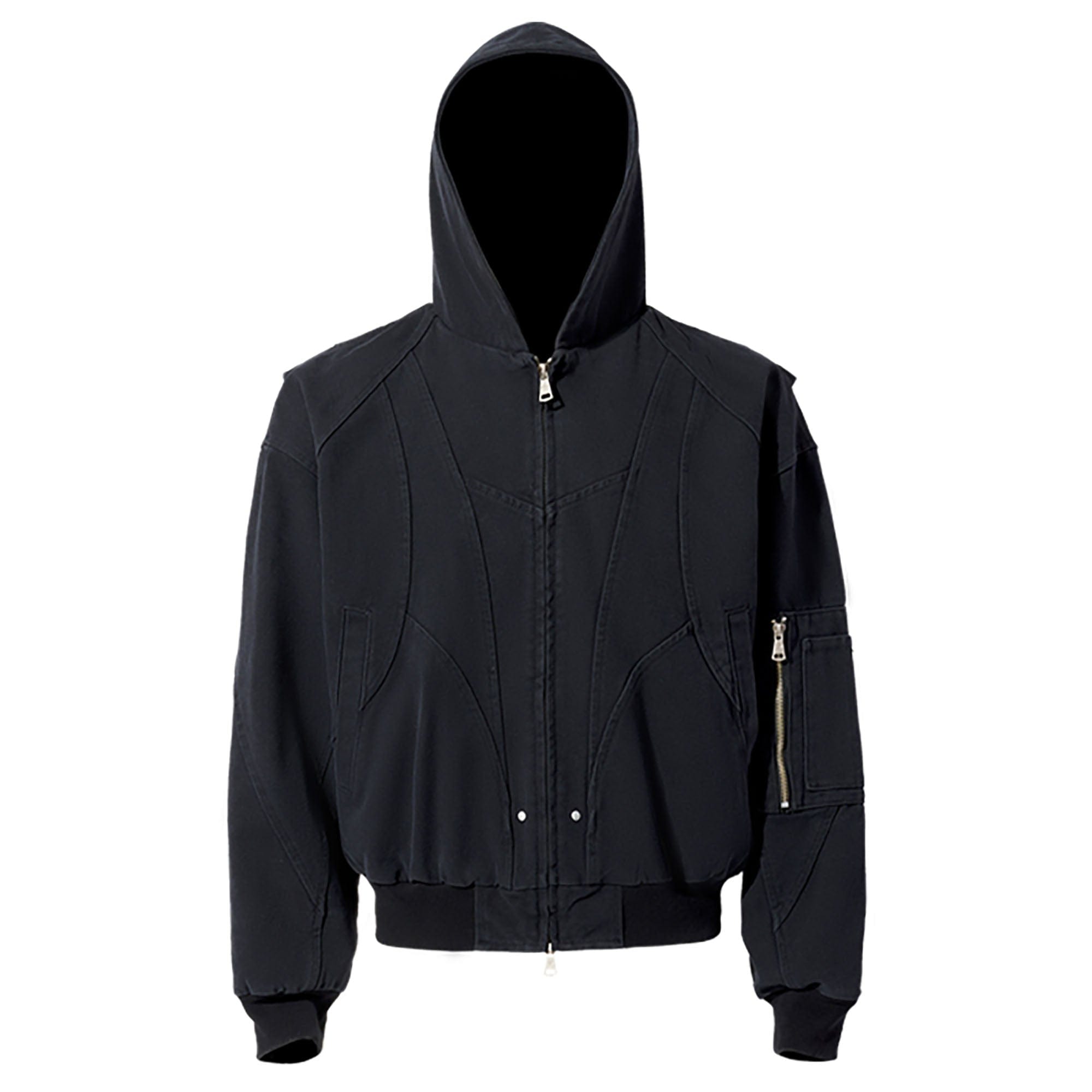 CATSSTAC Deconstructed Paneled Washed Hooded Jacket-Jacket-S-Black-Free Shipping Leatheretro