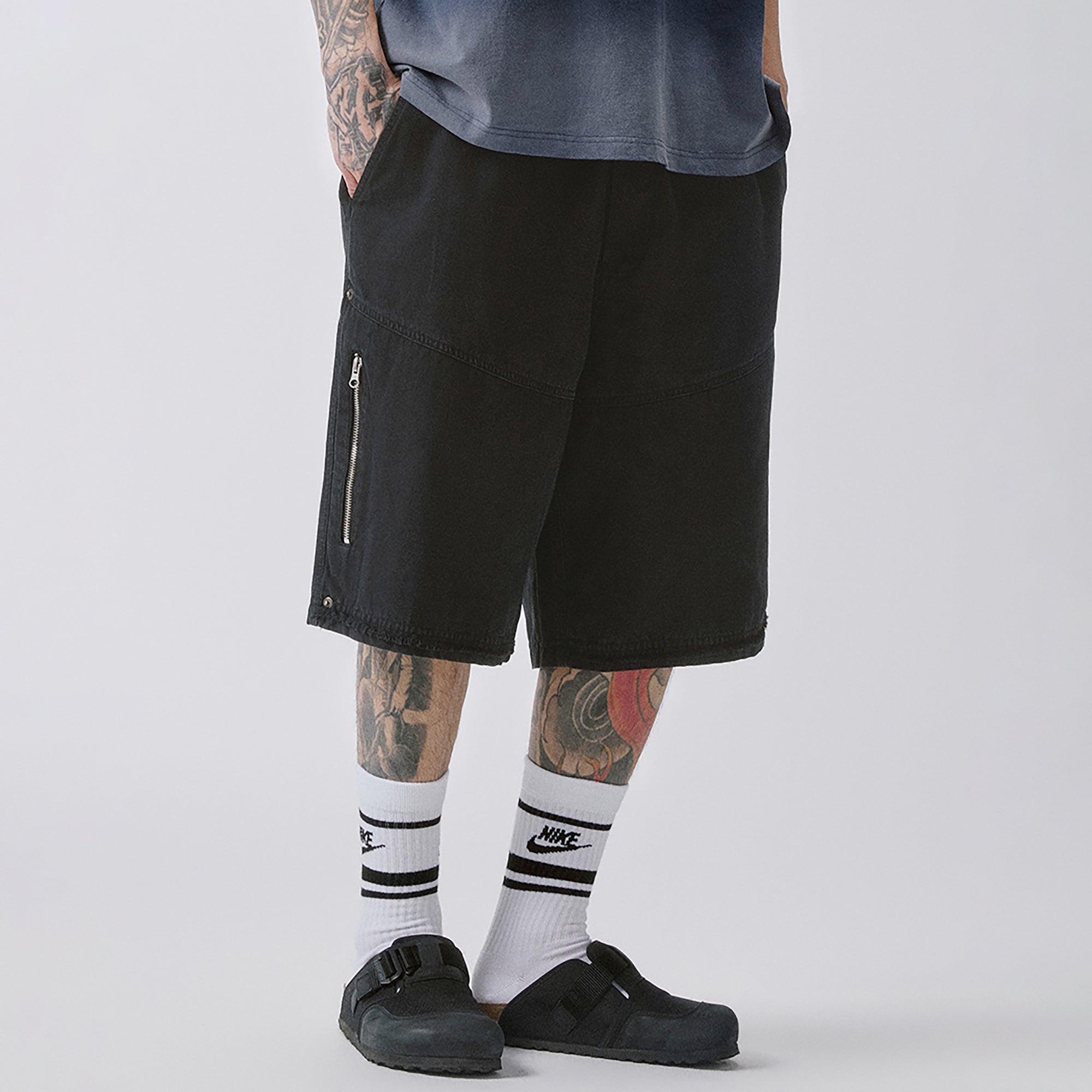 F2CE Raw-Edge Straight-Leg Shorts-Shorts-S-Free Shipping Leatheretro