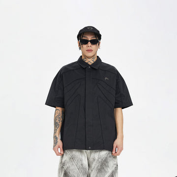 F2CE Spliced Metal Logo Half Shirt-Half shirt-S-Free Shipping Leatheretro