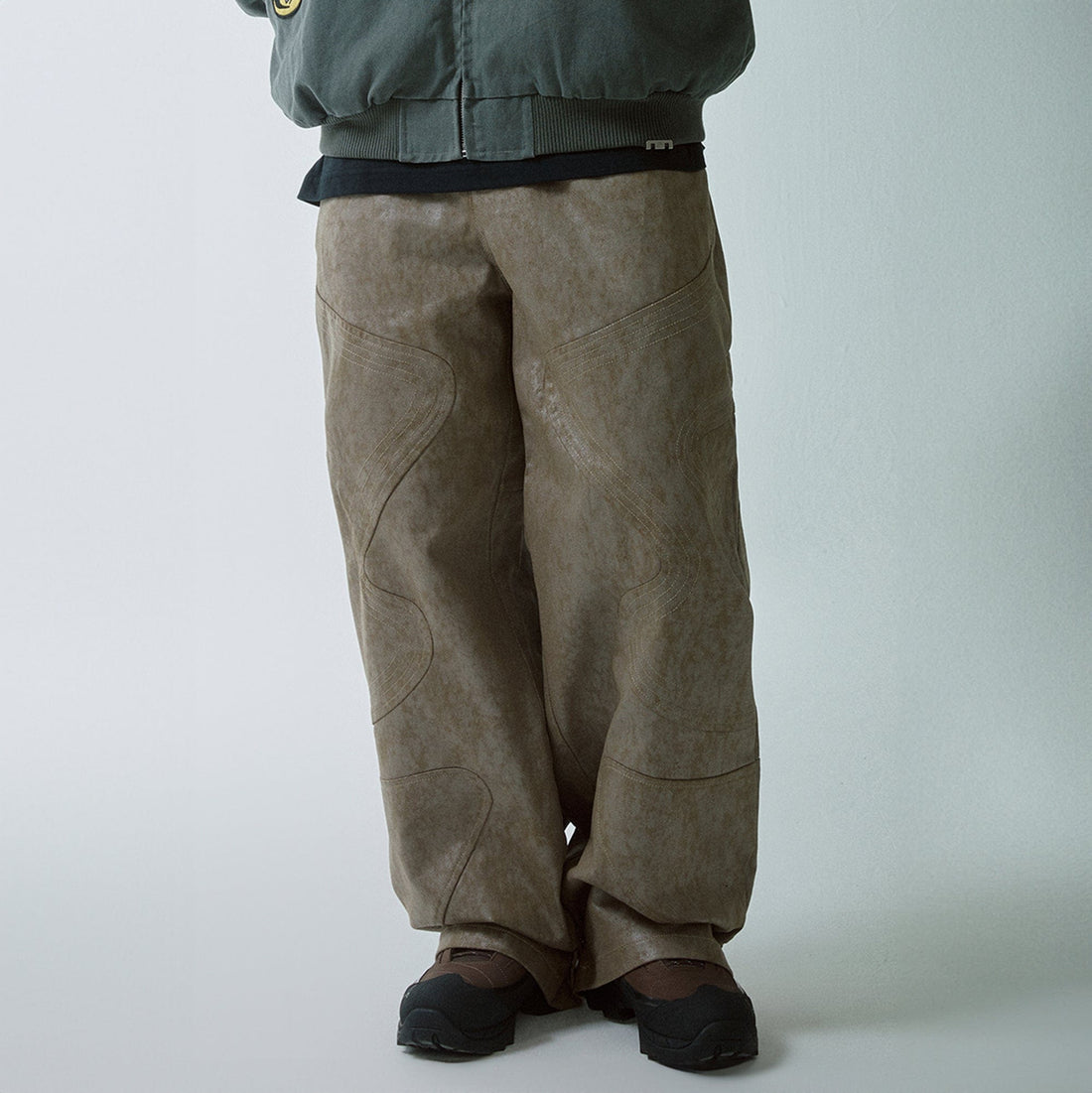 F2CE Distressed Paneled Waxed Pants-Pants-S-Free Shipping Leatheretro