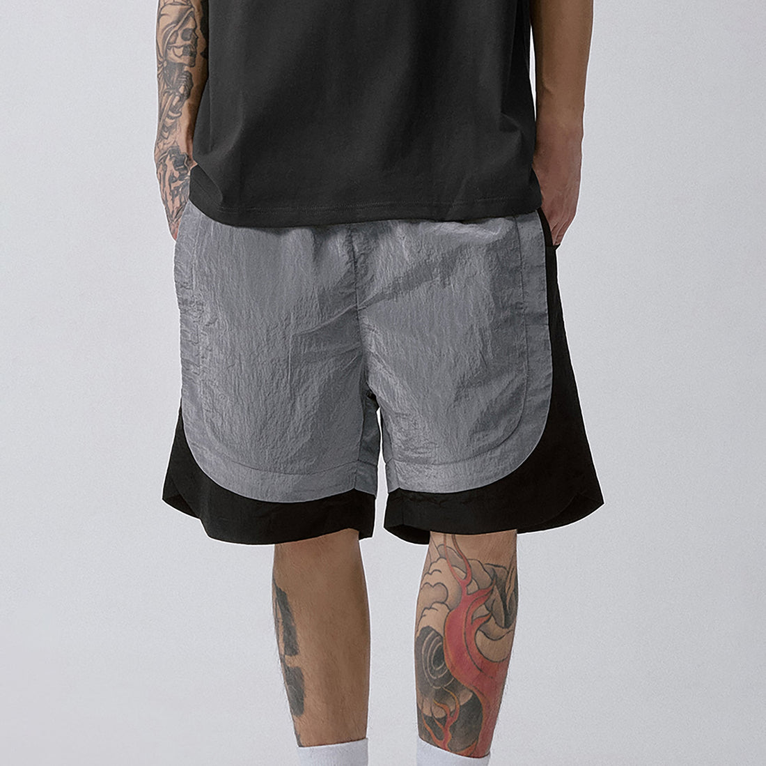 F2CE Metallic Nylon Panel Shorts-Shorts-S-Free Shipping Leatheretro