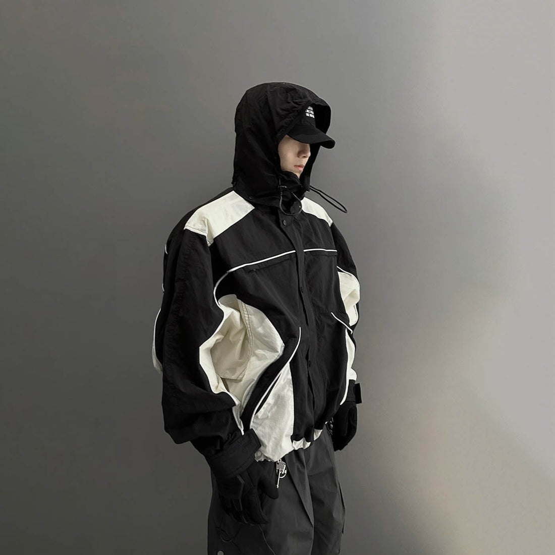 F2CE Deconstructed Detachable-Hood Color-Block Windbreaker-Jacket-S-No Fleece-Free Shipping Leatheretro