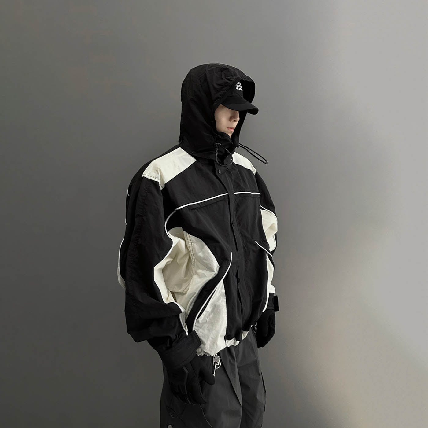 F2CE Deconstructed Detachable-Hood Color-Block Windbreaker-Jacket-S-No Fleece-Free Shipping Leatheretro