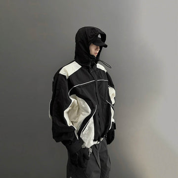 F2CE Deconstructed Detachable-Hood Color-Block Windbreaker-Jacket-S-No Fleece-Free Shipping Leatheretro