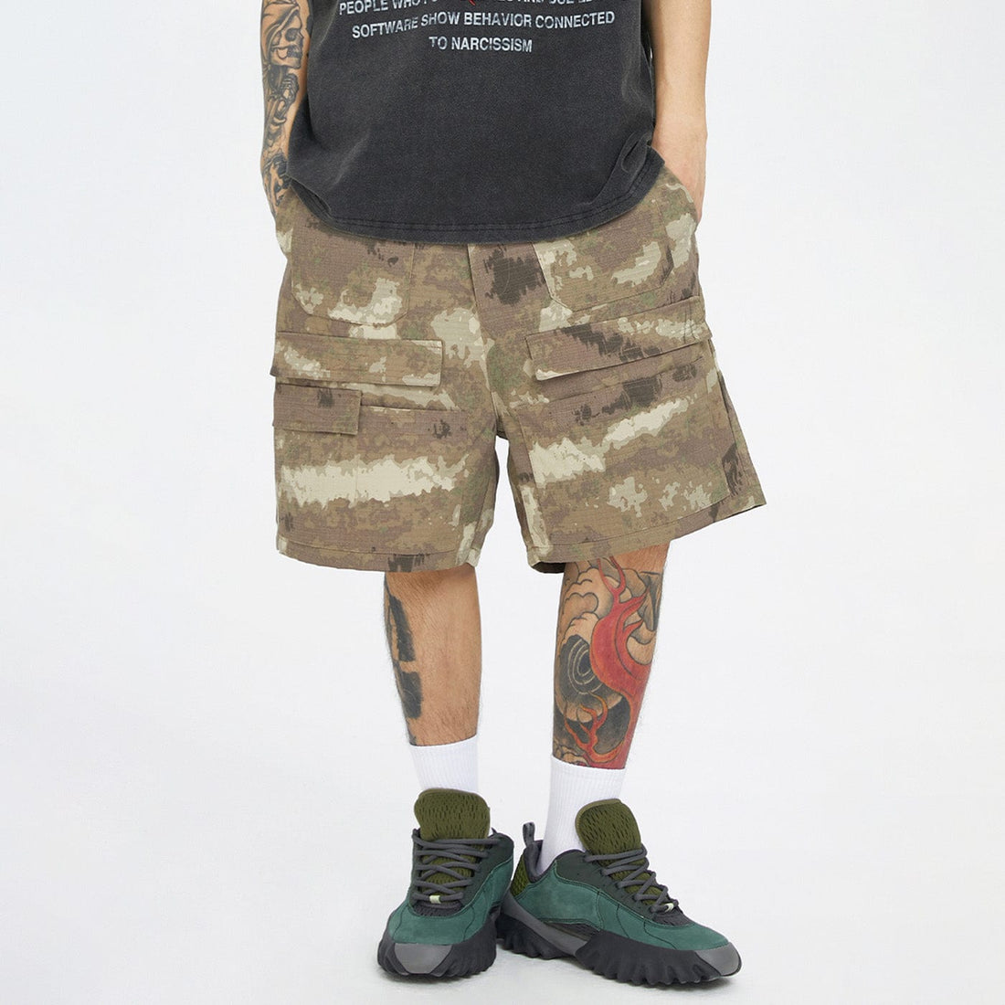 F2CE Retro Camo Multi Pocket Buckle Shorts-Shorts-S-Free Shipping Leatheretro