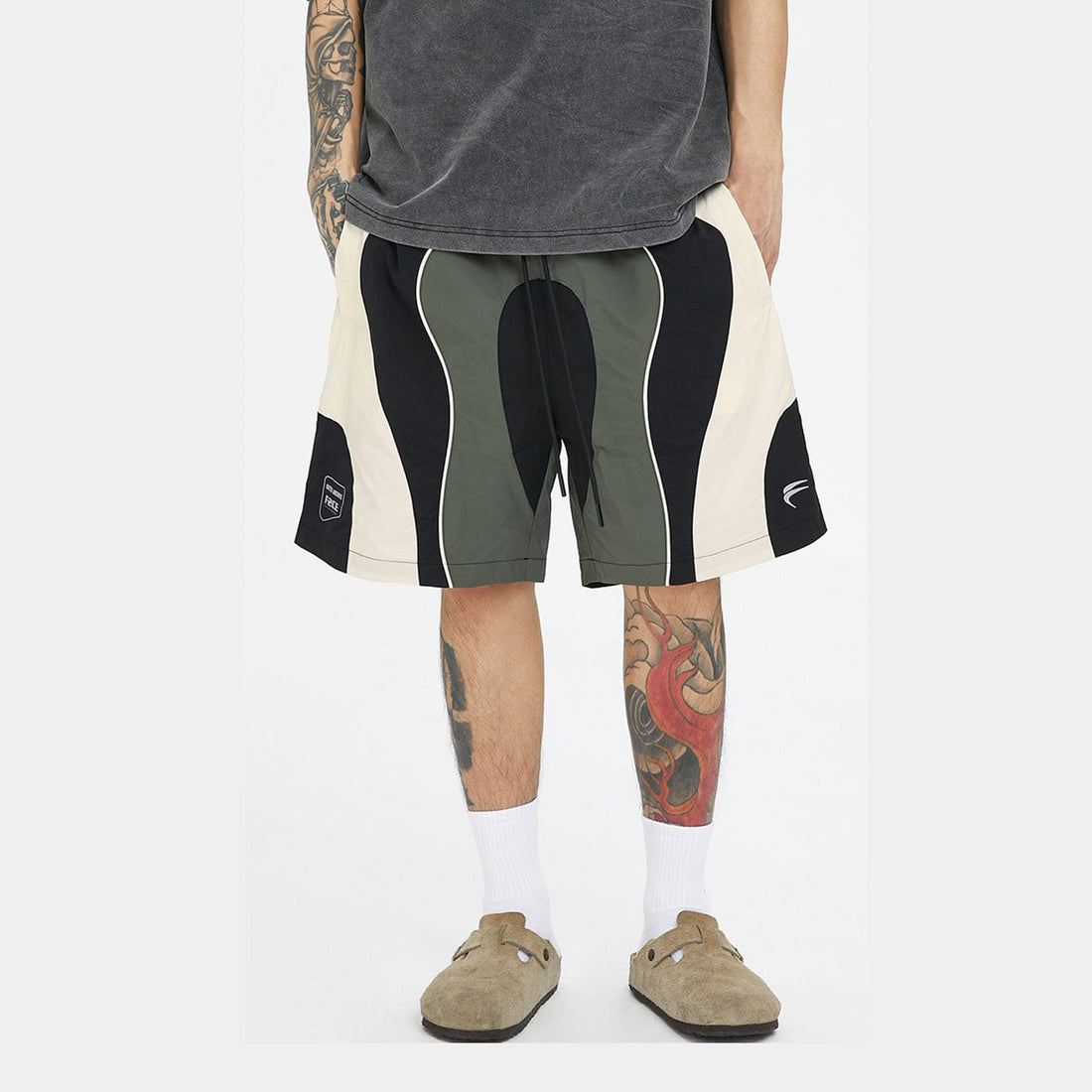 F2CE Spliced Color Block Logo Shorts-Shorts-S-Free Shipping Leatheretro