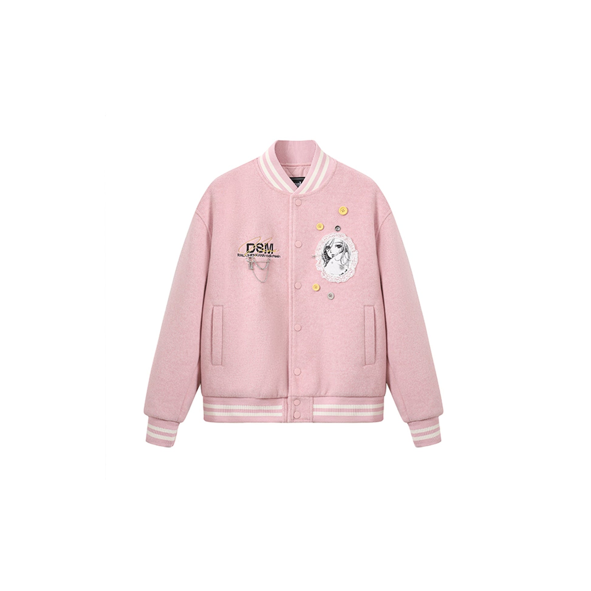 DONSMOKE Embellished Manga Patch Varsity Jacket-Jacket-S-Black-Free Shipping Leatheretro