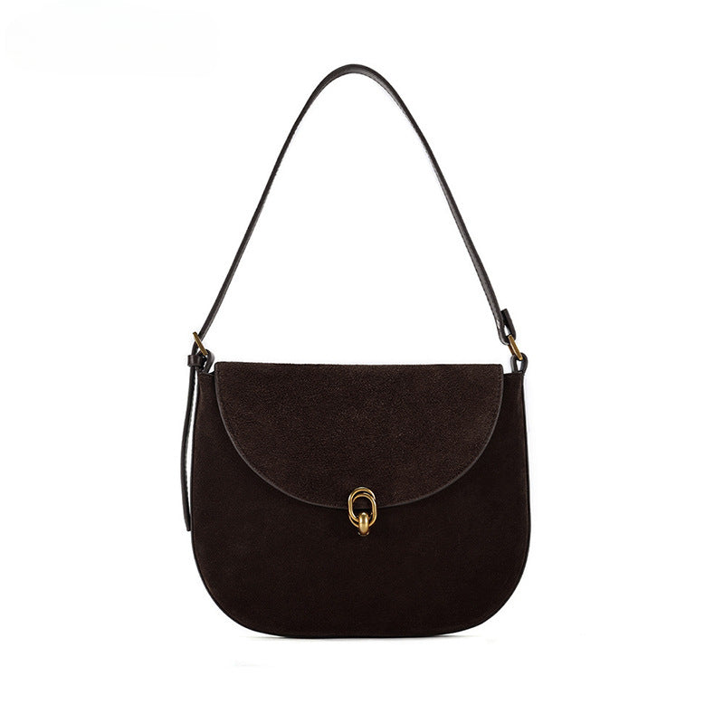 Luxury Suede Leather Women's Underarm Bag-8918棕色（配有两条肩带）-Free Shipping Leatheretro