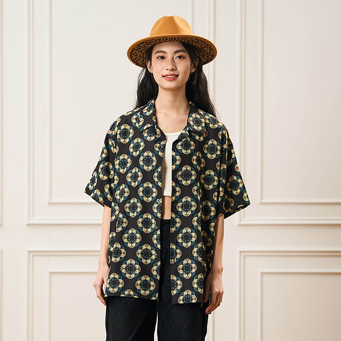 EPIC POETRY Geometric Floral Cuban Shirt-Half shirt-S-Free Shipping Leatheretro