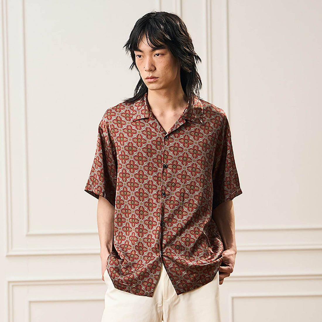 EPIC POETRY Medieval Tile Cuban Half Shirt-Half shirt-S-Free Shipping Leatheretro