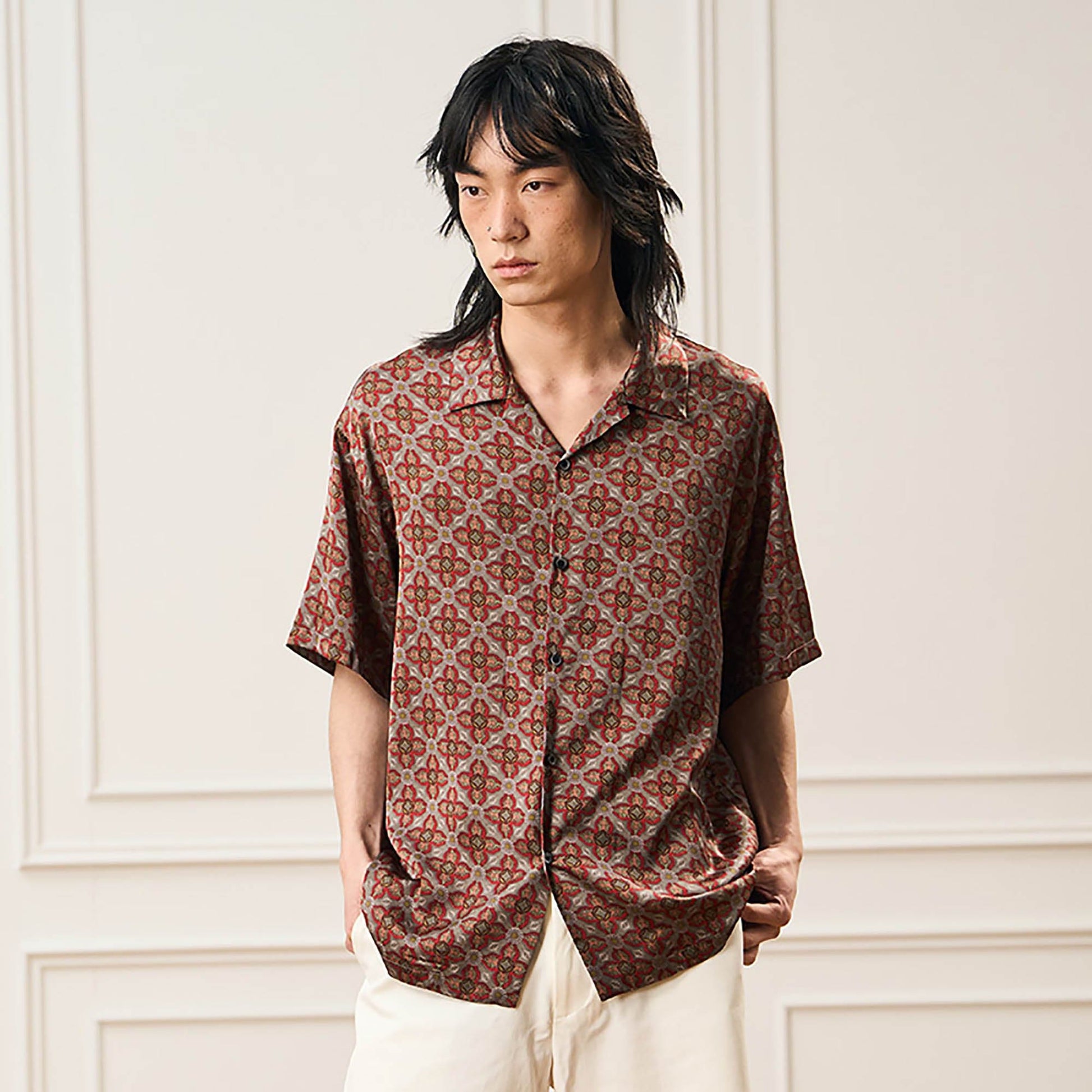 EPIC POETRY Medieval Tile Cuban Half Shirt-Half shirt-S-Free Shipping Leatheretro