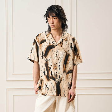 EPIC POETRY Ink Splash Cuban Half Shirt Brown-Half shirt-S-Free Shipping Leatheretro