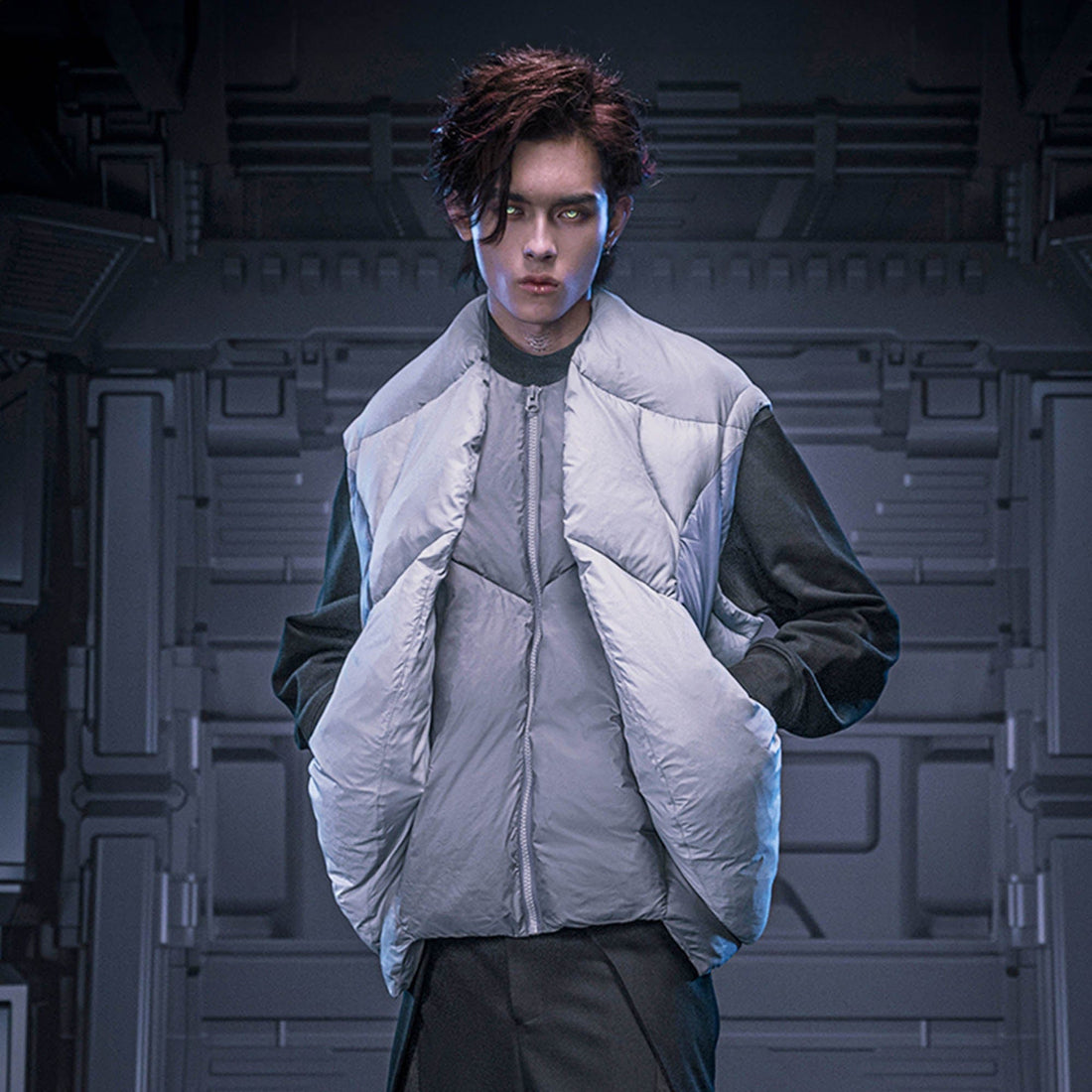 XIPHEVIL Exoskeleton Detachable-Sleeve Paneled Puffer Jacket-Jacket-XS-Free Shipping Leatheretro