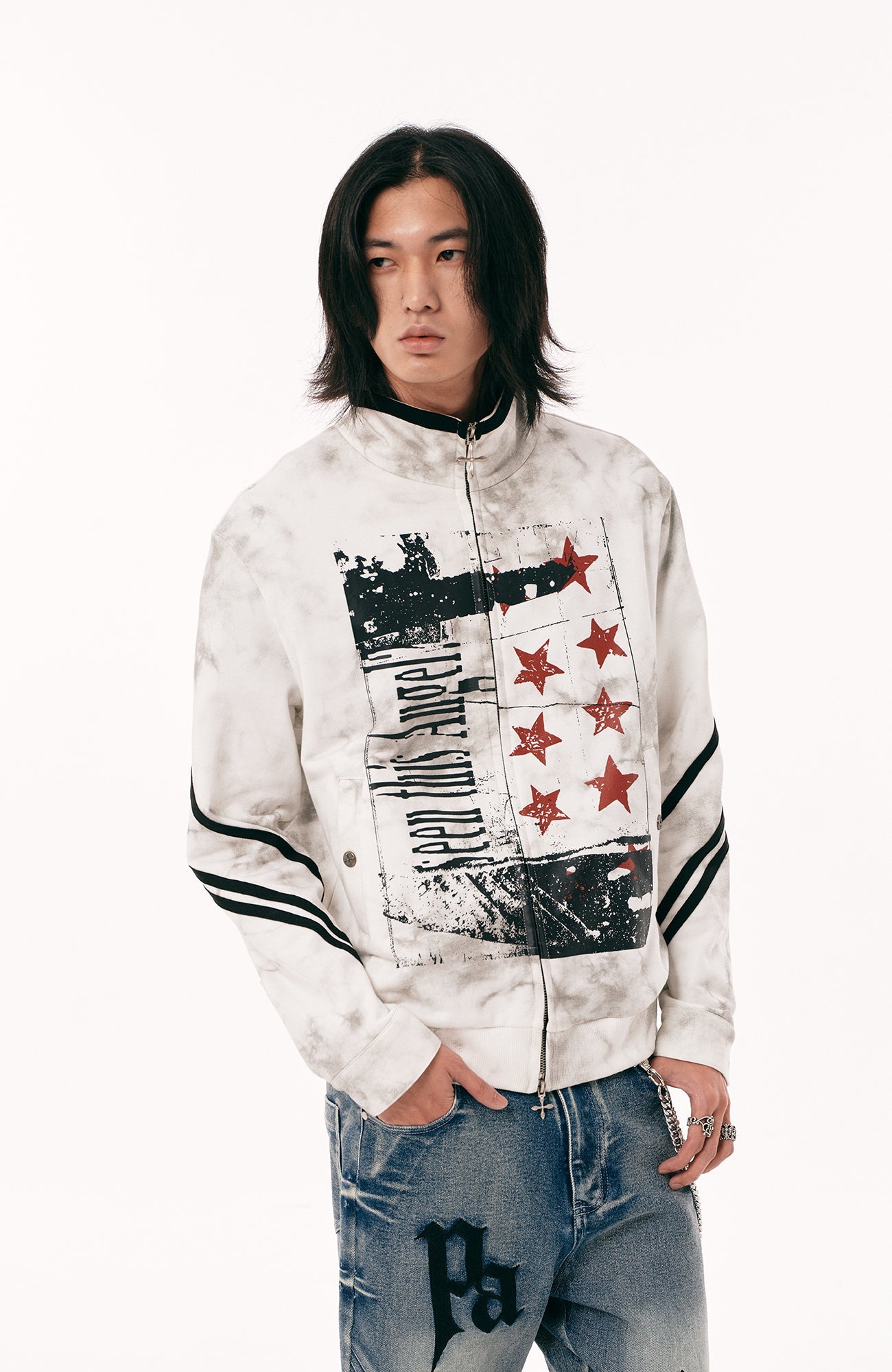 PASET Dirty Wash Star Graphic Track Jacket-Jacket-S-Free Shipping Leatheretro