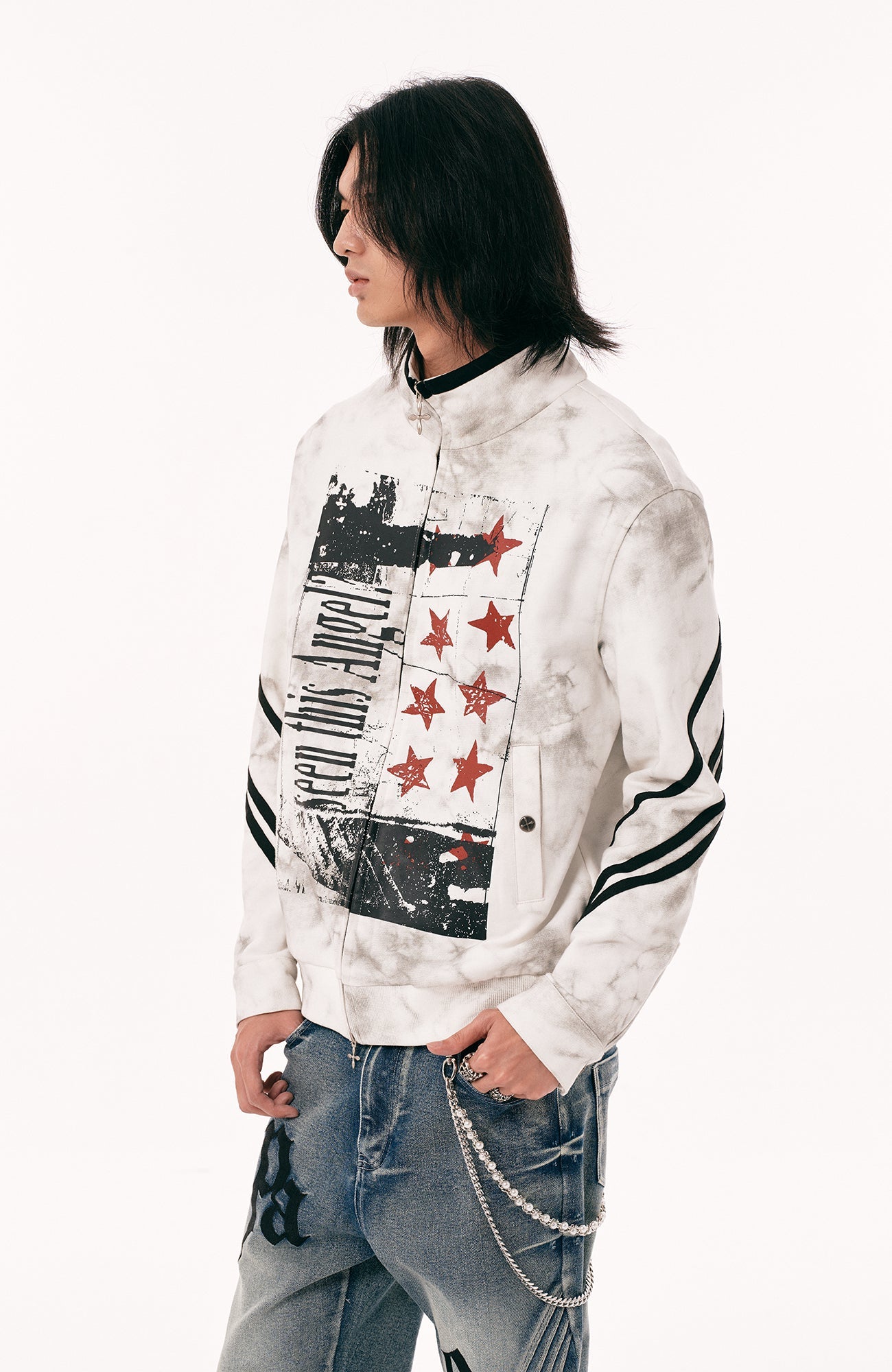 PASET Dirty Wash Star Graphic Track Jacket-Jacket-S-Free Shipping Leatheretro