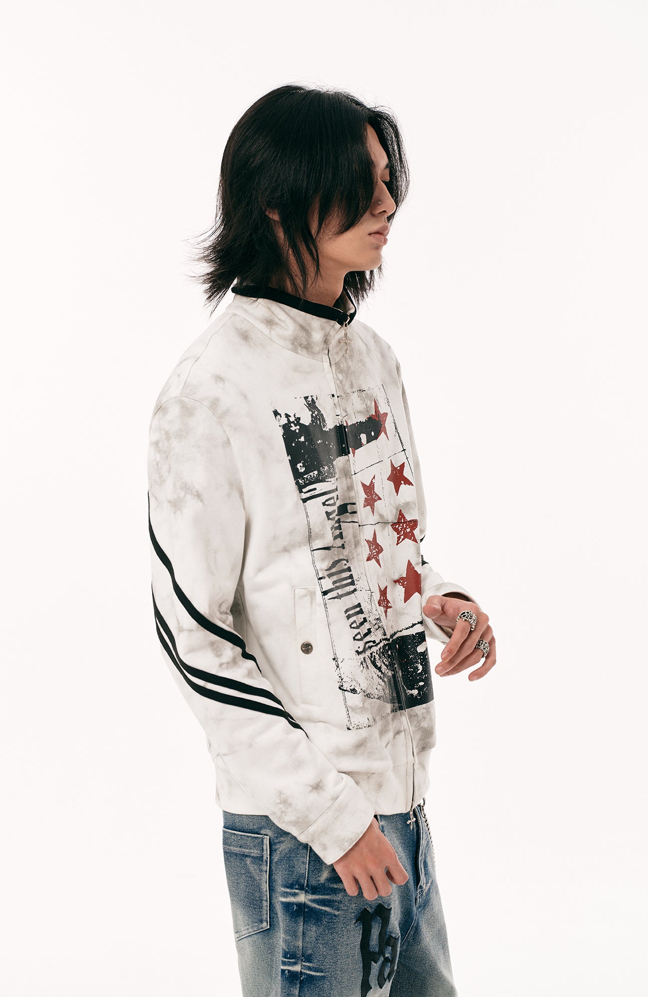 PASET Dirty Wash Star Graphic Track Jacket-Jacket-S-Free Shipping Leatheretro