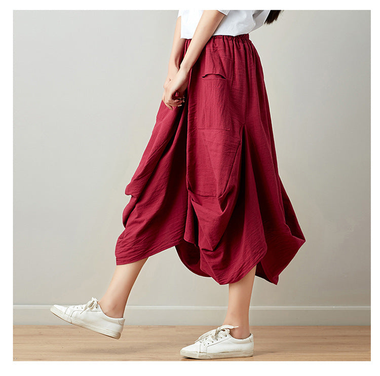 Causal Elastic Waist Linen Plus Sizes Skirts-Skirts-Black-One Size-Free Shipping Leatheretro