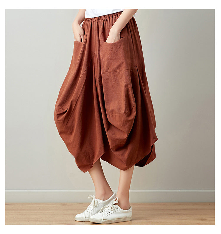 Causal Elastic Waist Linen Plus Sizes Skirts-Skirts-Black-One Size-Free Shipping Leatheretro