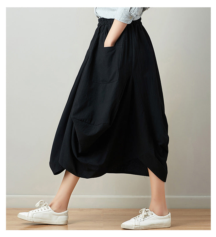 Causal Elastic Waist Linen Plus Sizes Skirts-Skirts-Black-One Size-Free Shipping Leatheretro