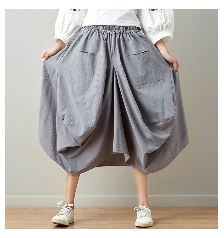 Causal Elastic Waist Linen Plus Sizes Skirts-Skirts-Black-One Size-Free Shipping Leatheretro