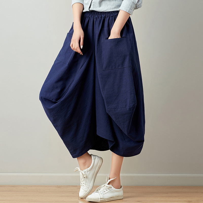 Causal Elastic Waist Linen Plus Sizes Skirts-Skirts-Black-One Size-Free Shipping Leatheretro