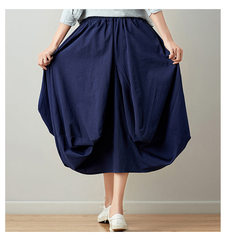 Causal Elastic Waist Linen Plus Sizes Skirts-Skirts-Black-One Size-Free Shipping Leatheretro