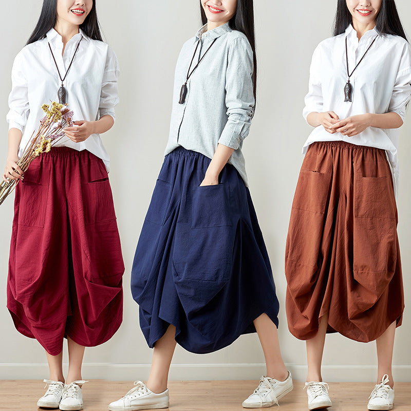 Causal Elastic Waist Linen Plus Sizes Skirts-Skirts-Black-One Size-Free Shipping Leatheretro