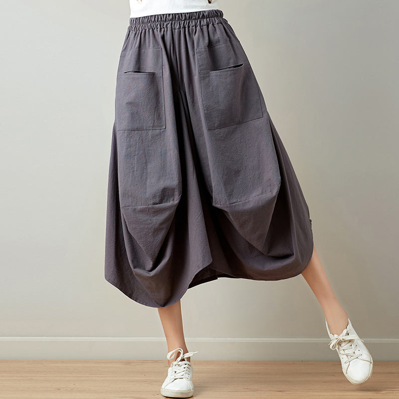 Causal Elastic Waist Linen Plus Sizes Skirts-Skirts-Black-One Size-Free Shipping Leatheretro