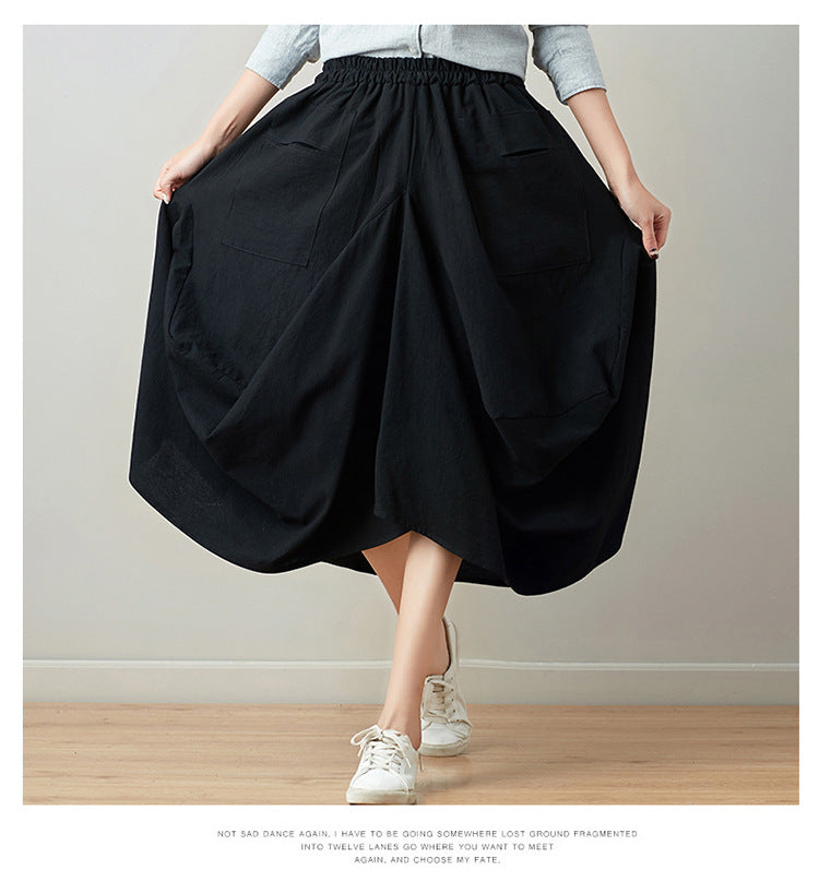 Causal Elastic Waist Linen Plus Sizes Skirts-Skirts-Black-One Size-Free Shipping Leatheretro