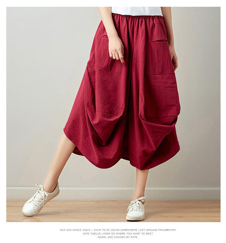 Causal Elastic Waist Linen Plus Sizes Skirts-Skirts-Black-One Size-Free Shipping Leatheretro