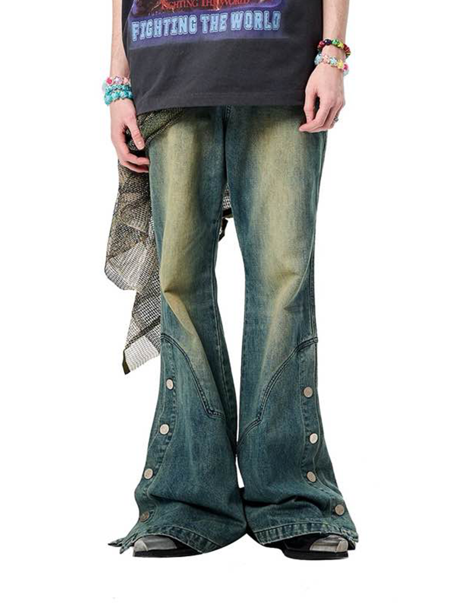 ERISSTOFF Washed Detachable Flared Jeans Blue-Jeans-S / 30"-Free Shipping Leatheretro