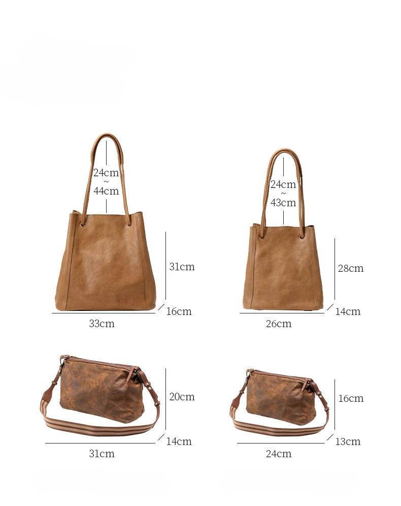 Soft Leather Bucket Tote Bag for Women-Coffee-Free Shipping Leatheretro