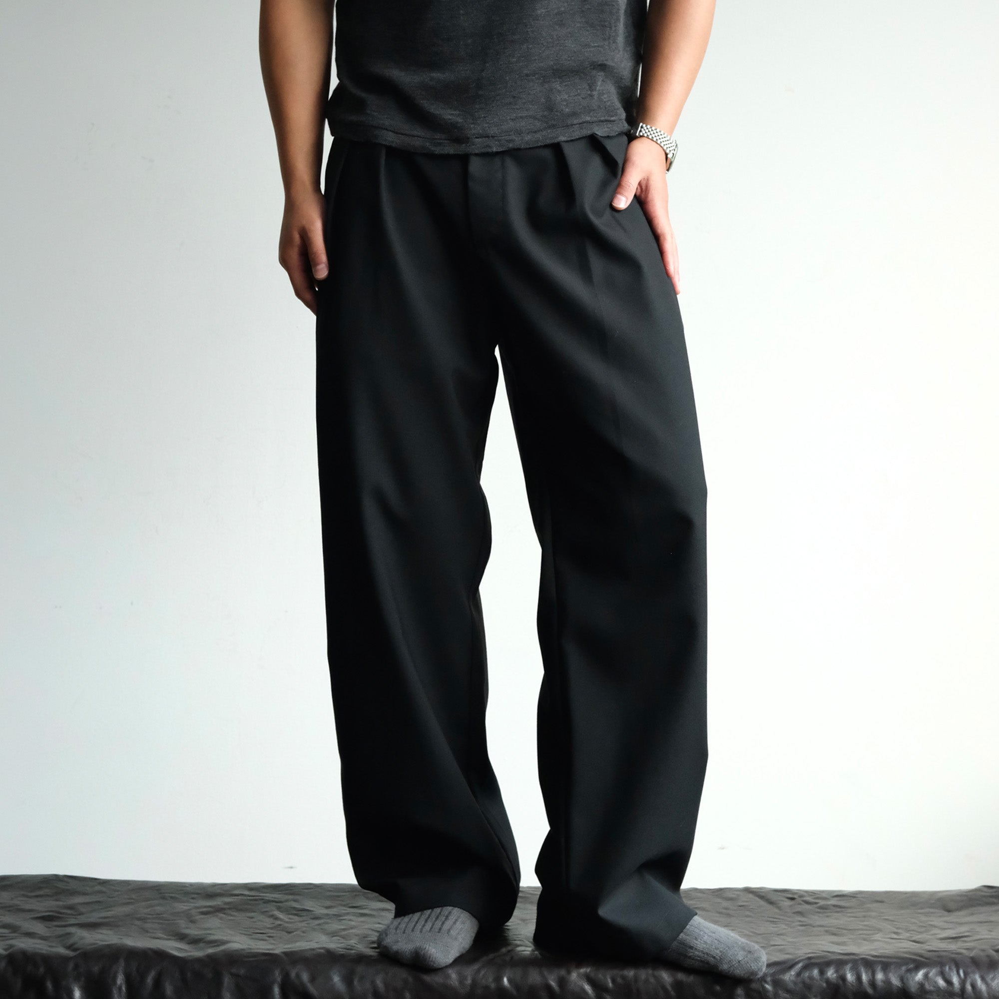NEIGBORL Wool Double-Pleated Straight-Leg Trousers-Jeans-S-Black-Free Shipping Leatheretro