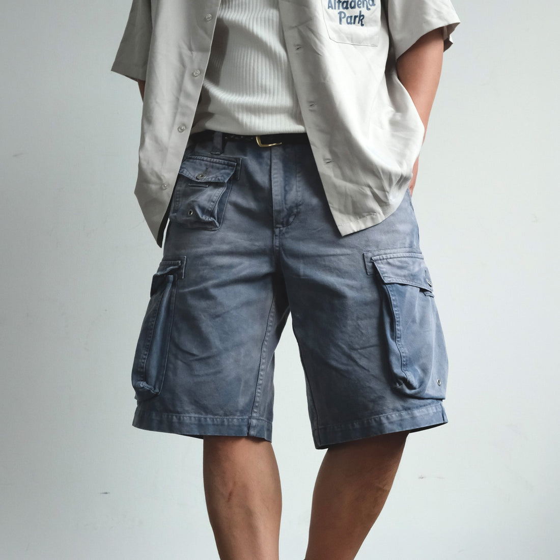 NEIGBORL Washed Sulfur-Dyed Multi-Pocket Cargo Shorts-Shorts-S-Green-Free Shipping Leatheretro