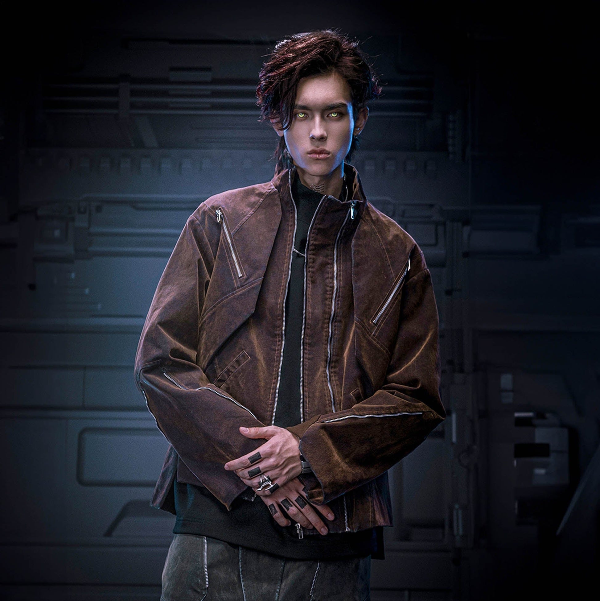 XIPHEVIL Mech Deconstructed Washed Denim Jacket Brown-Jacket-XS-Free Shipping Leatheretro