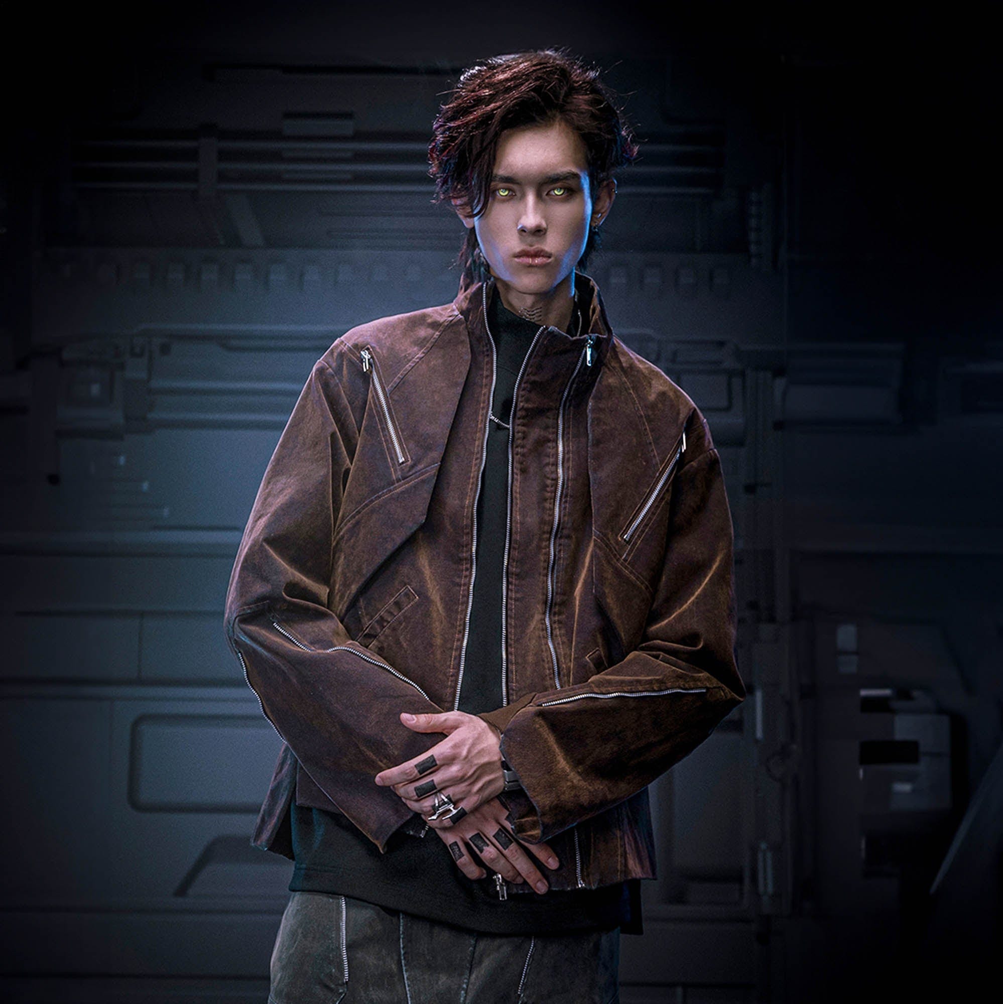 XIPHEVIL Mech Deconstructed Washed Denim Jacket Brown-Jacket-XS-Free Shipping Leatheretro