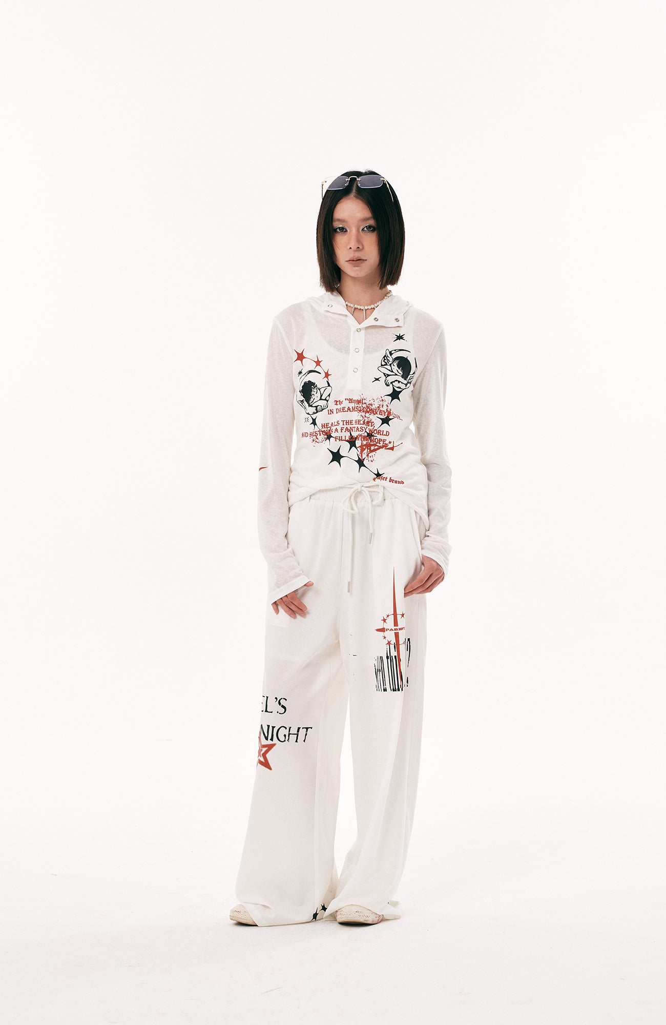 PASET Star Graphic Wide-Leg Pants-Pants-S / 26"-30"-White-Free Shipping Leatheretro