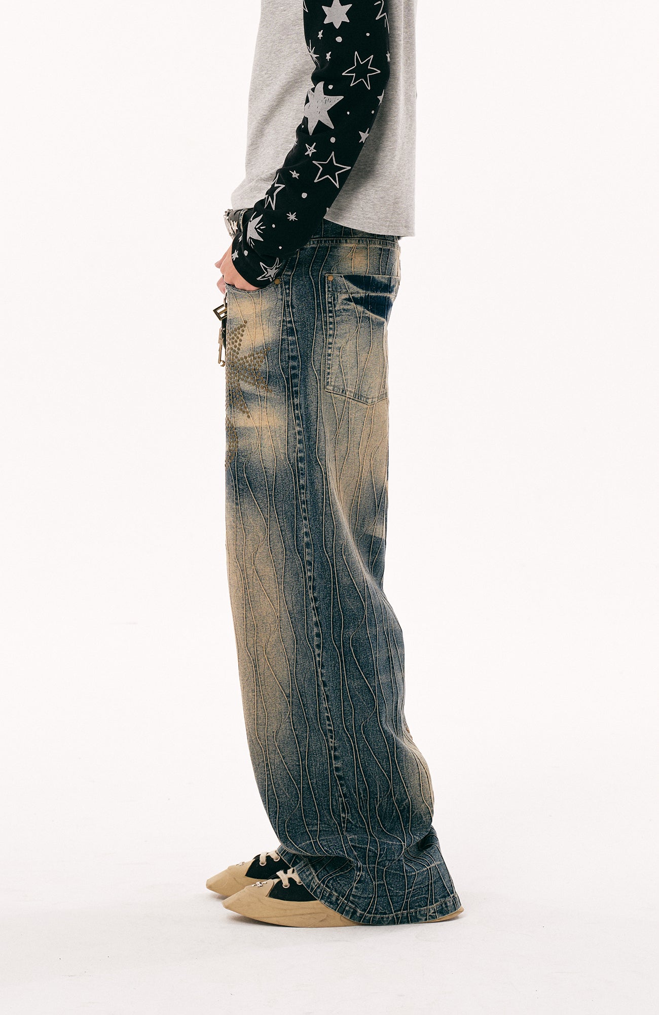 PASET Cross And Star Studded Wide-Leg Jeans-Jeans-S / 28"-Free Shipping Leatheretro