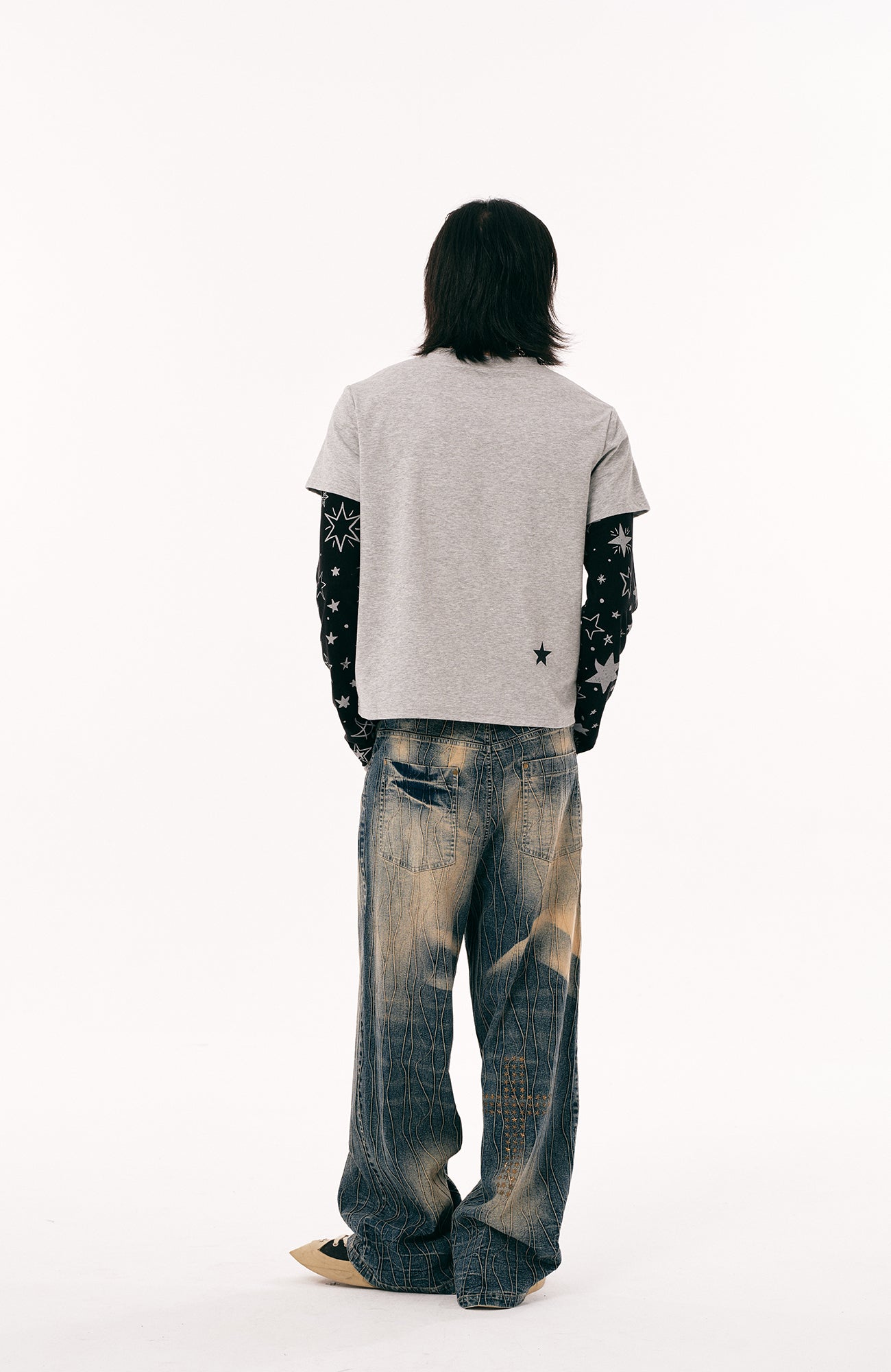 PASET Cross And Star Studded Wide-Leg Jeans-Jeans-S / 28"-Free Shipping Leatheretro