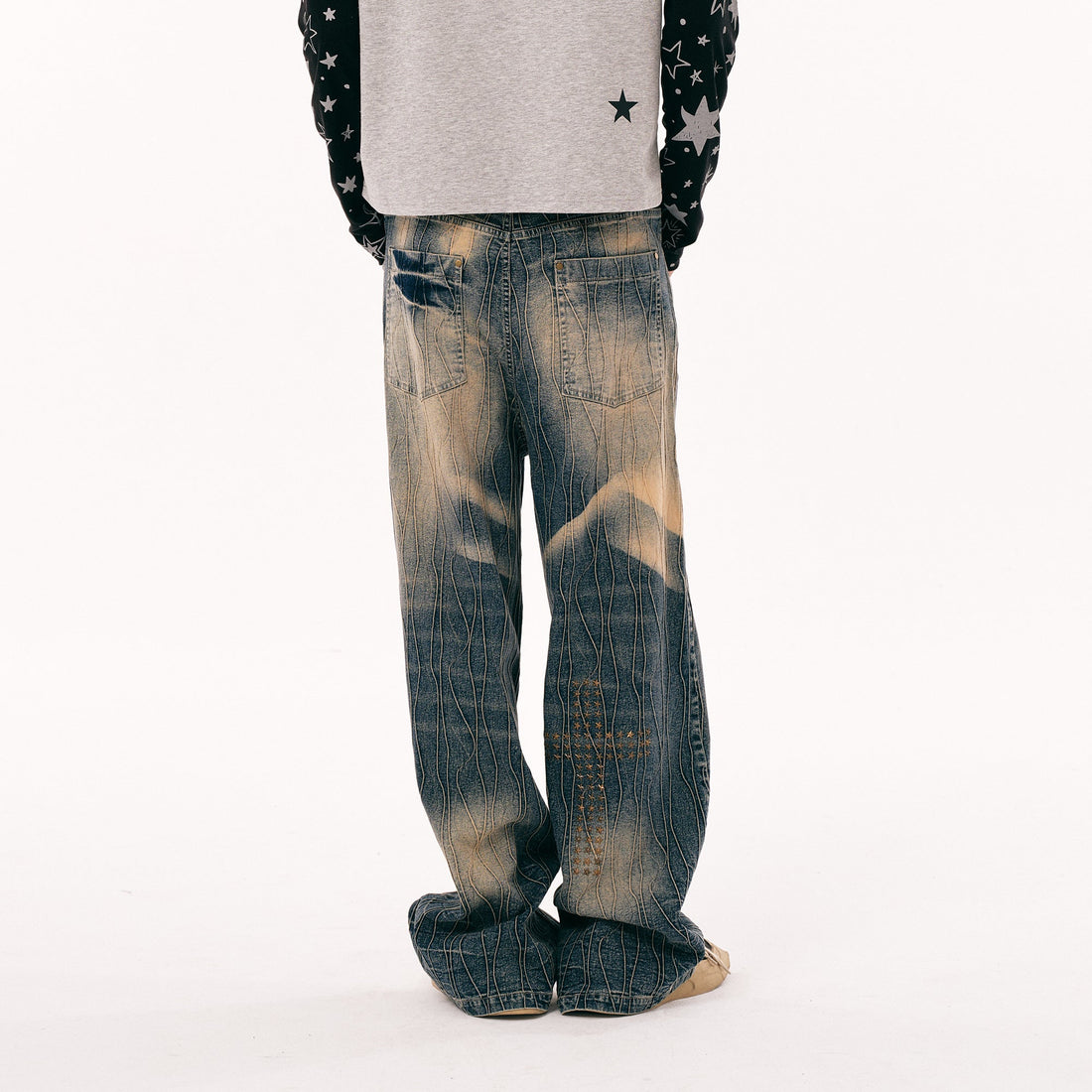 PASET Cross And Star Studded Wide-Leg Jeans-Jeans-S / 28"-Free Shipping Leatheretro
