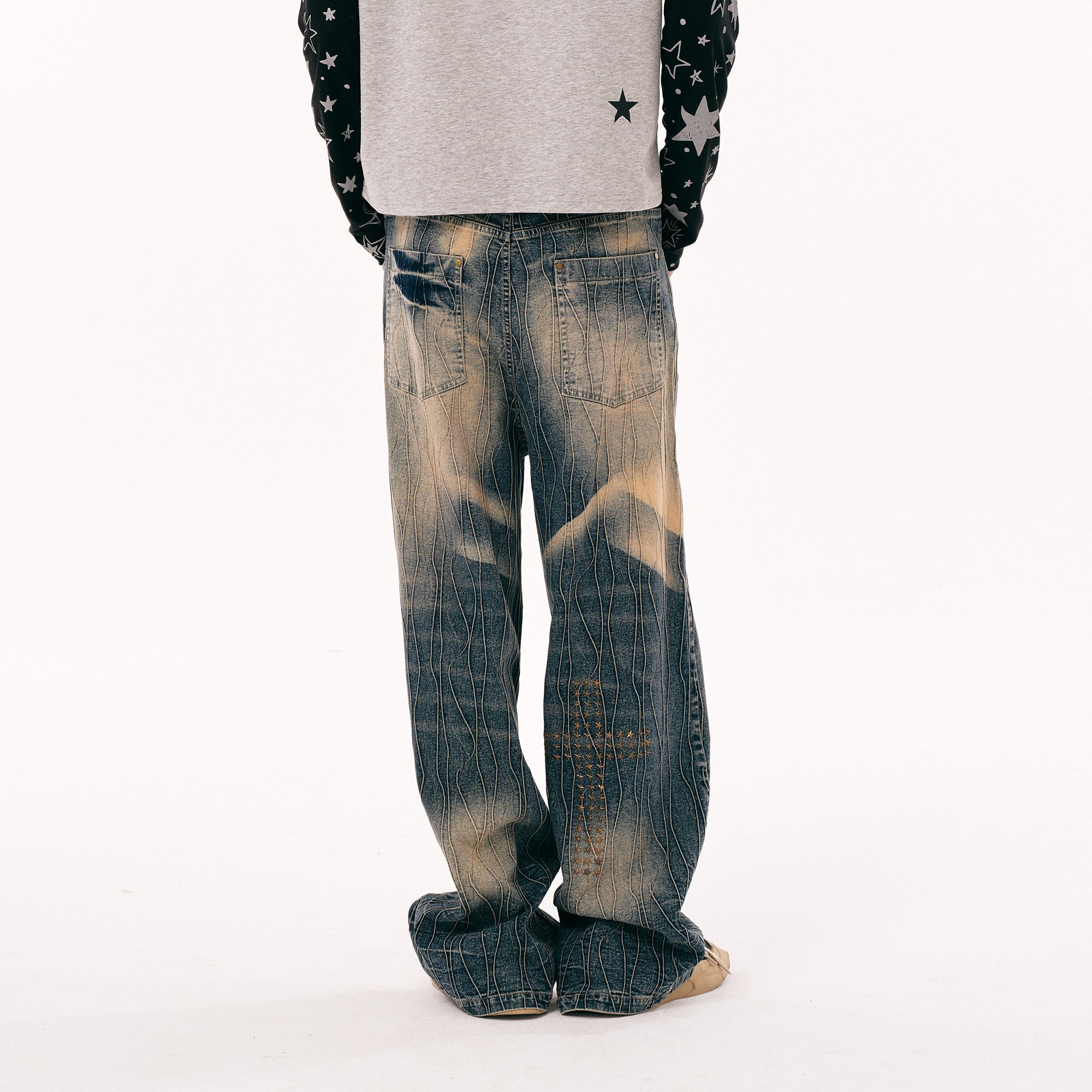 PASET Cross And Star Studded Wide-Leg Jeans-Jeans-S / 28"-Free Shipping Leatheretro